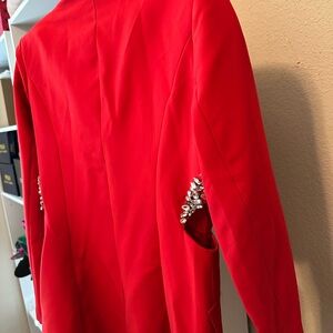 Chic Red Women's Blazer with Crystal Accents